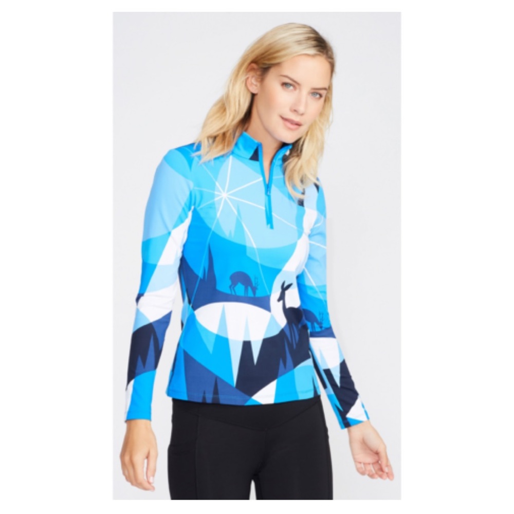 NWT J.McLaughlin Bedford LS Collar Half Zip Top XS blue/white Winterwonderland